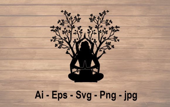 Girl Meditation with Nature Silhouette Graphics