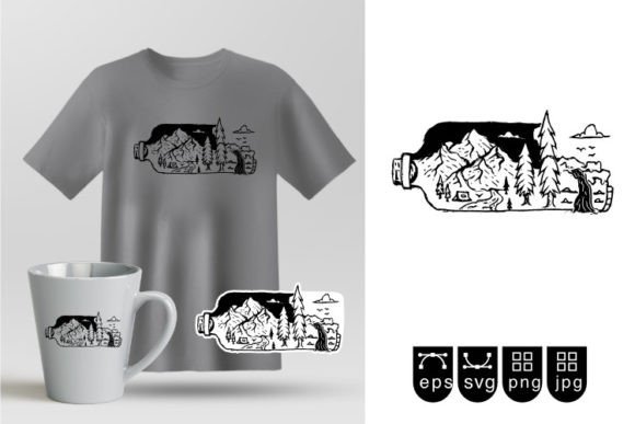 Nature Adventure Scenery in a Bottle: Graphics for T-Shirt Designs