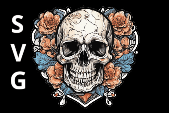 Skull with a Heart of Roses SVG Graphics