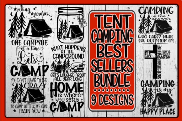 Tent Camping Bundle 9 Designs SVG PNG